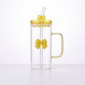 Clear Bow Glass with Lid & Straw ( Yellow)