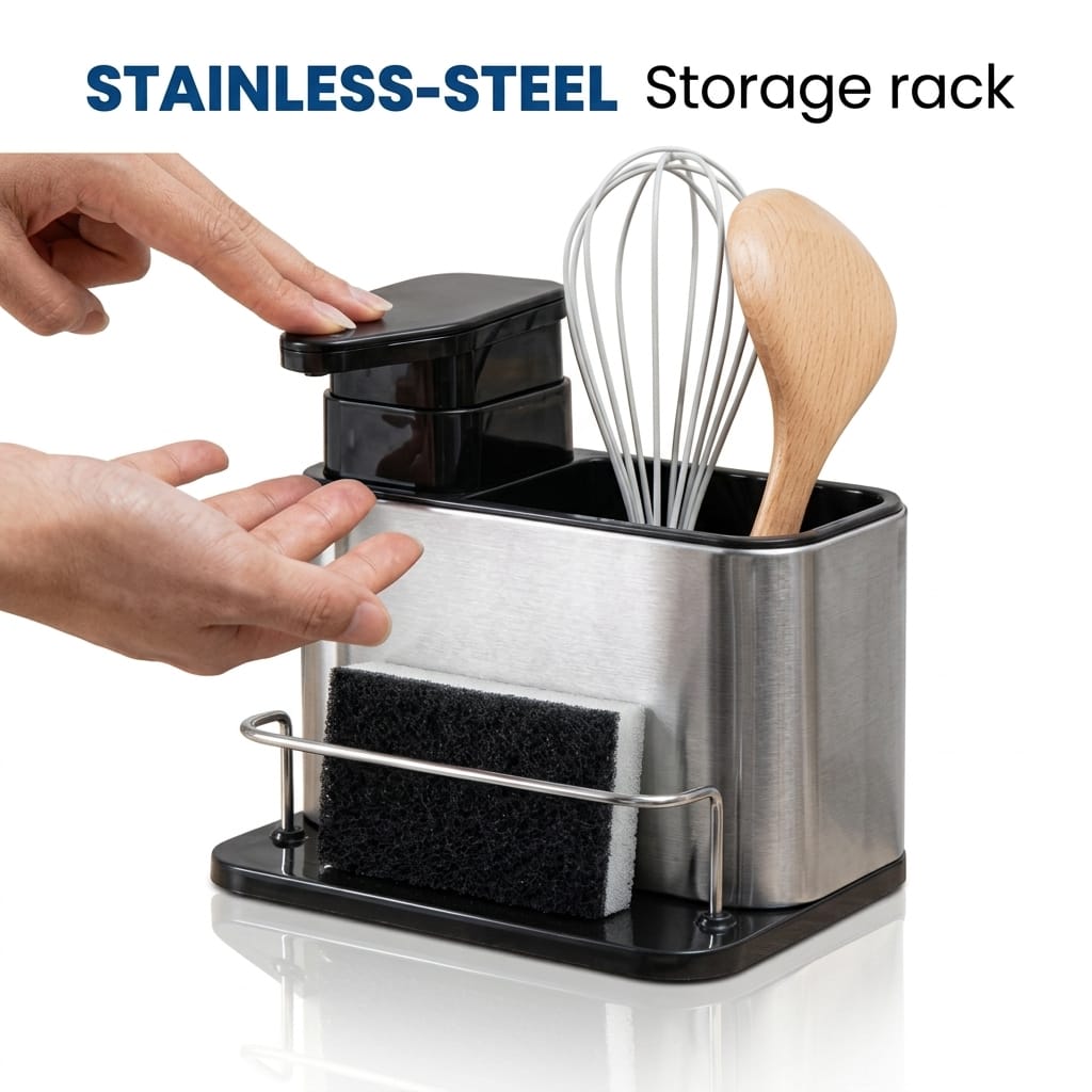 Stainless Steel Kitchen Storage Rack with Soap Dispenser