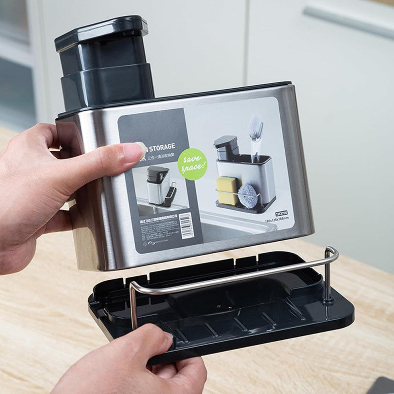 Stainless Steel Kitchen Storage Rack with Soap Dispenser